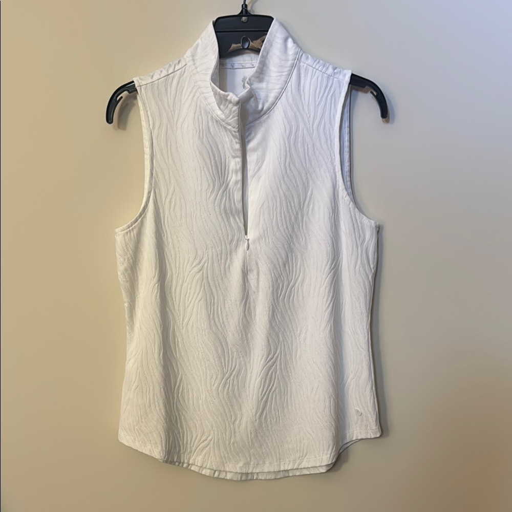 Tommy Bahama White Sleeveless Mock Neck Textured Zip Top